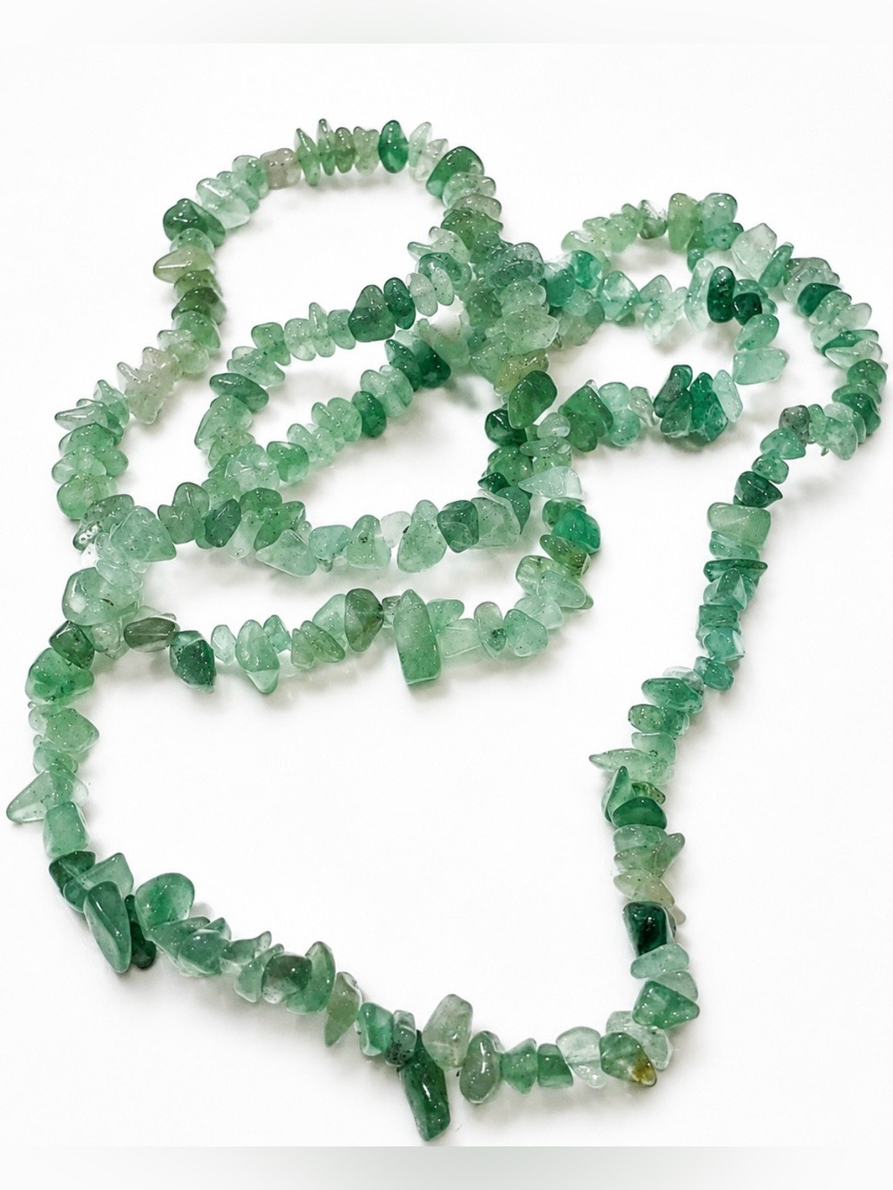 Green Aventurine Genuine Crystal Chip Bead Necklace Boho 30” Long